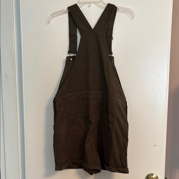 Army Green Women Corduroy Short Overalls - Picture 4 of 8